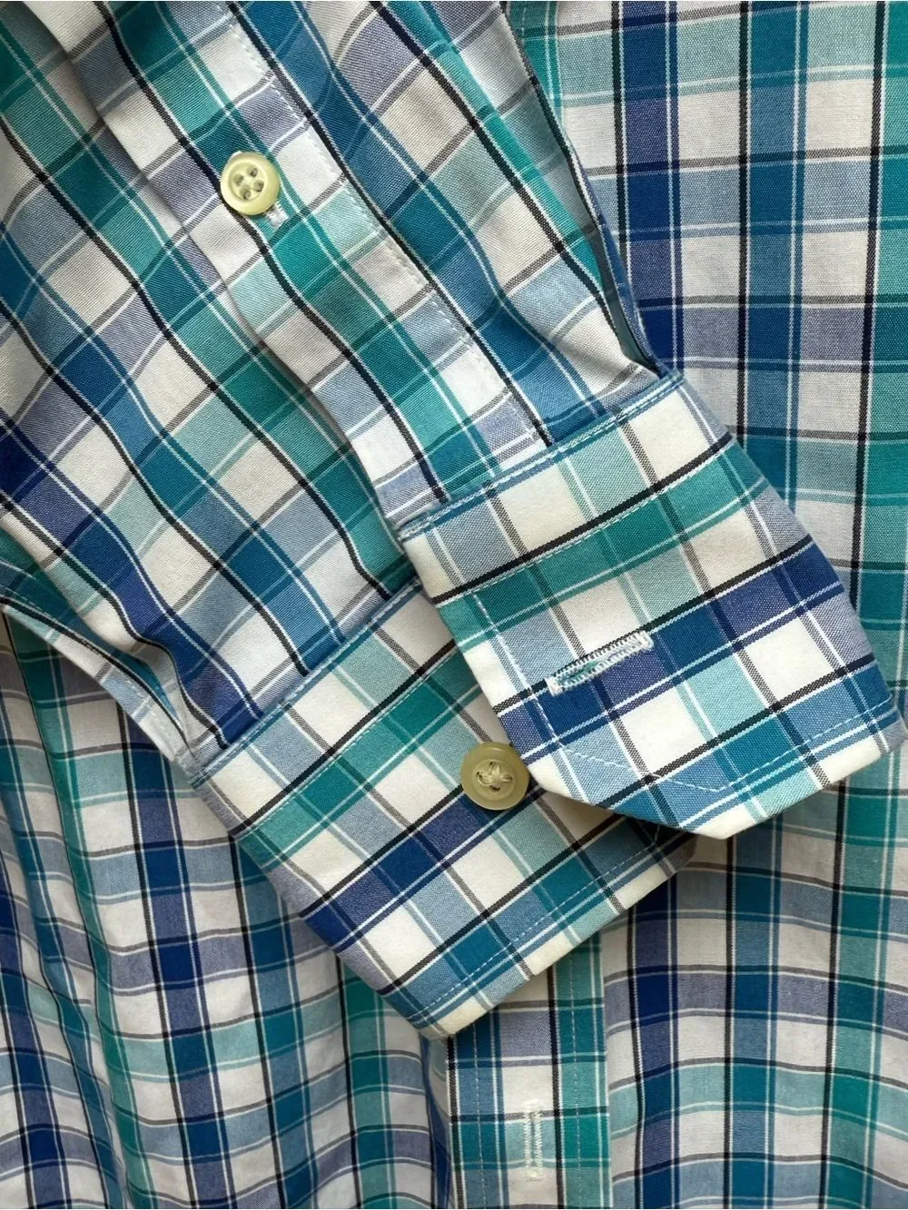 Banana Republic Green Blue White 100% Cotton Casual Shirt Slim Fit Medium